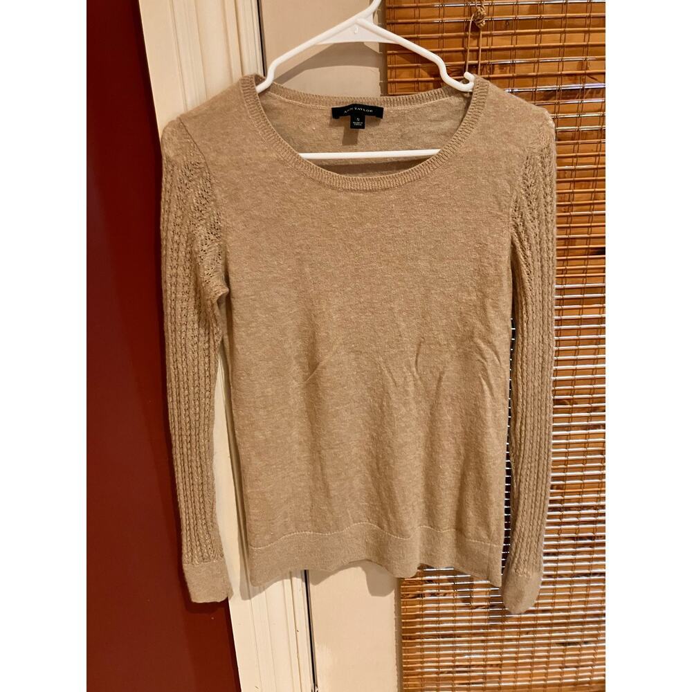 Ann Taylor Small Beige Sweater Alpaca, Wool, Nylon Blend, Long Sleeve, Womens